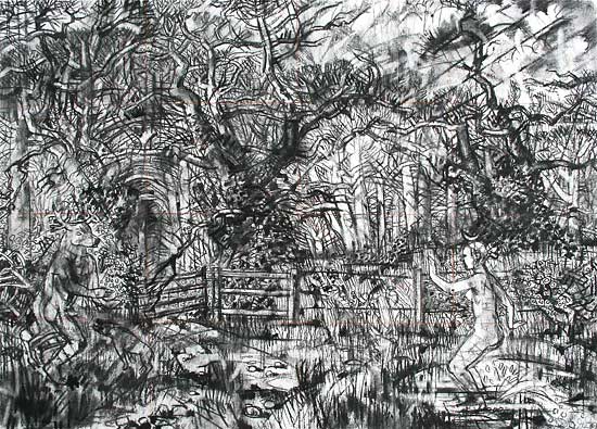Diana and Actaeon at Coombe Farm 2014 - charcoal on paper (51 x 71 cm)