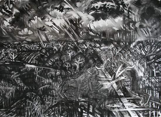 'Storm Passing, Diana and Actaeon' 2015 - charcoal on paper (51 x 71 cm)