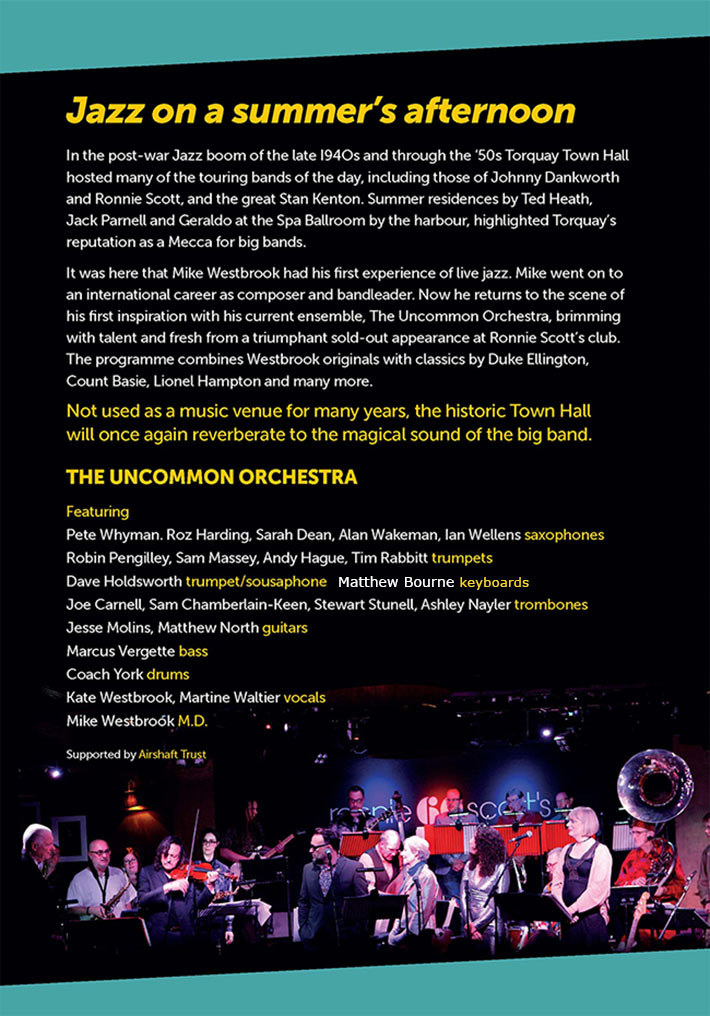 Mike Westbrook Torquay Town Hall Poster Back - See Diary Page for info