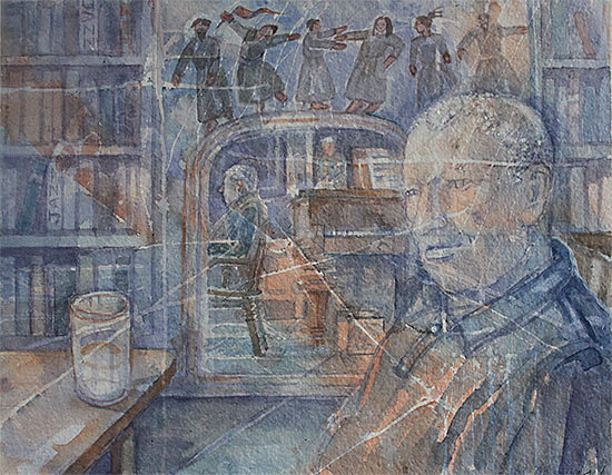 Evening in the Music Room 2022 watercolour on paper 22 x 28 cm