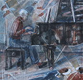 Mike Westbrook (detail from Visitors in the Music Room by Kate Westbrook}